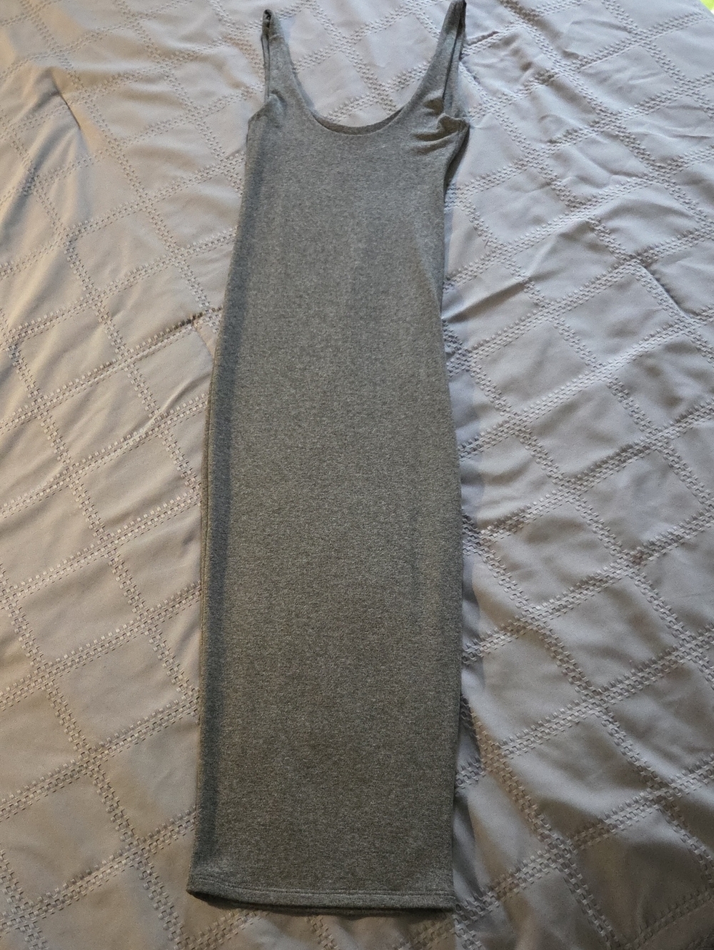 naked wardrobe Grey Scoop Neck Knit Bodycon Midi Dress, sz S